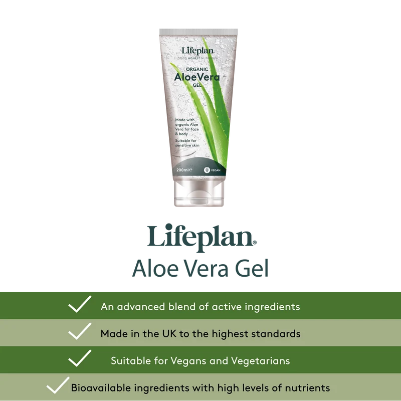 Lifeplan Organic Aloe Vera Gel Cooling Soothing Vegan Face Body - 200ml X 2