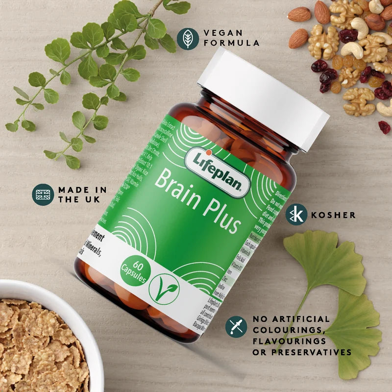Lifeplan Brain Plus Food Supplement Vitamins & Mineral Vegan - 60 Capsules