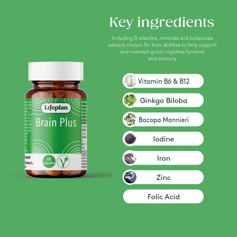 Lifeplan Brain Plus Food Supplement Vitamins & Mineral Vegan - 60 Capsules
