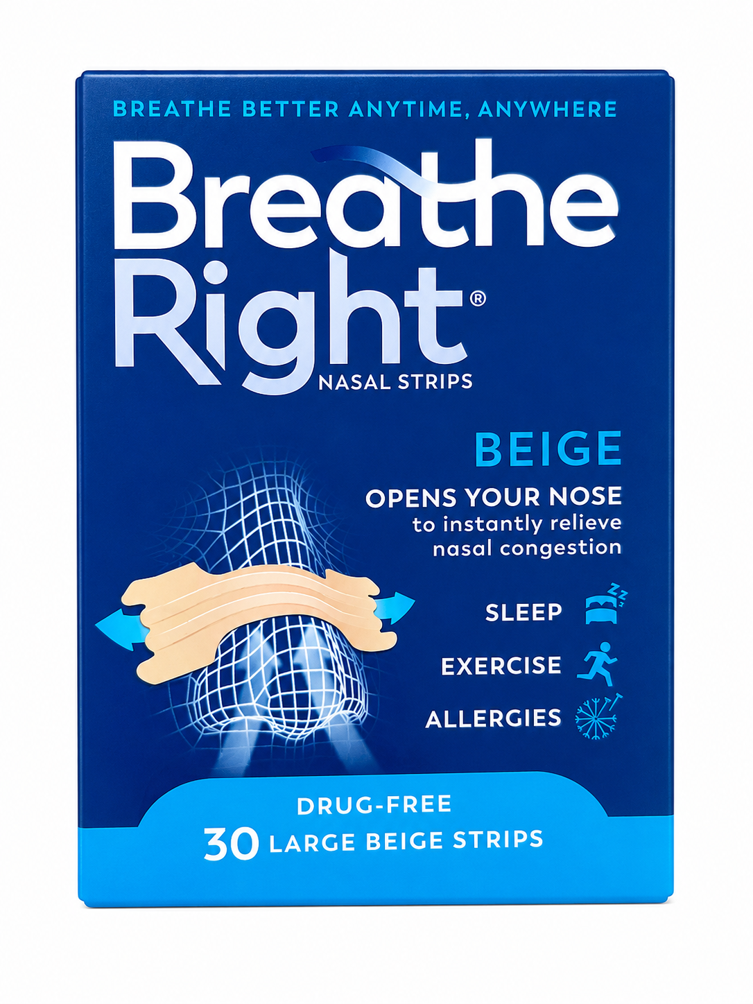 Breathe Right Snoring Congestion Nasal Relief Original Large - 30 Strips