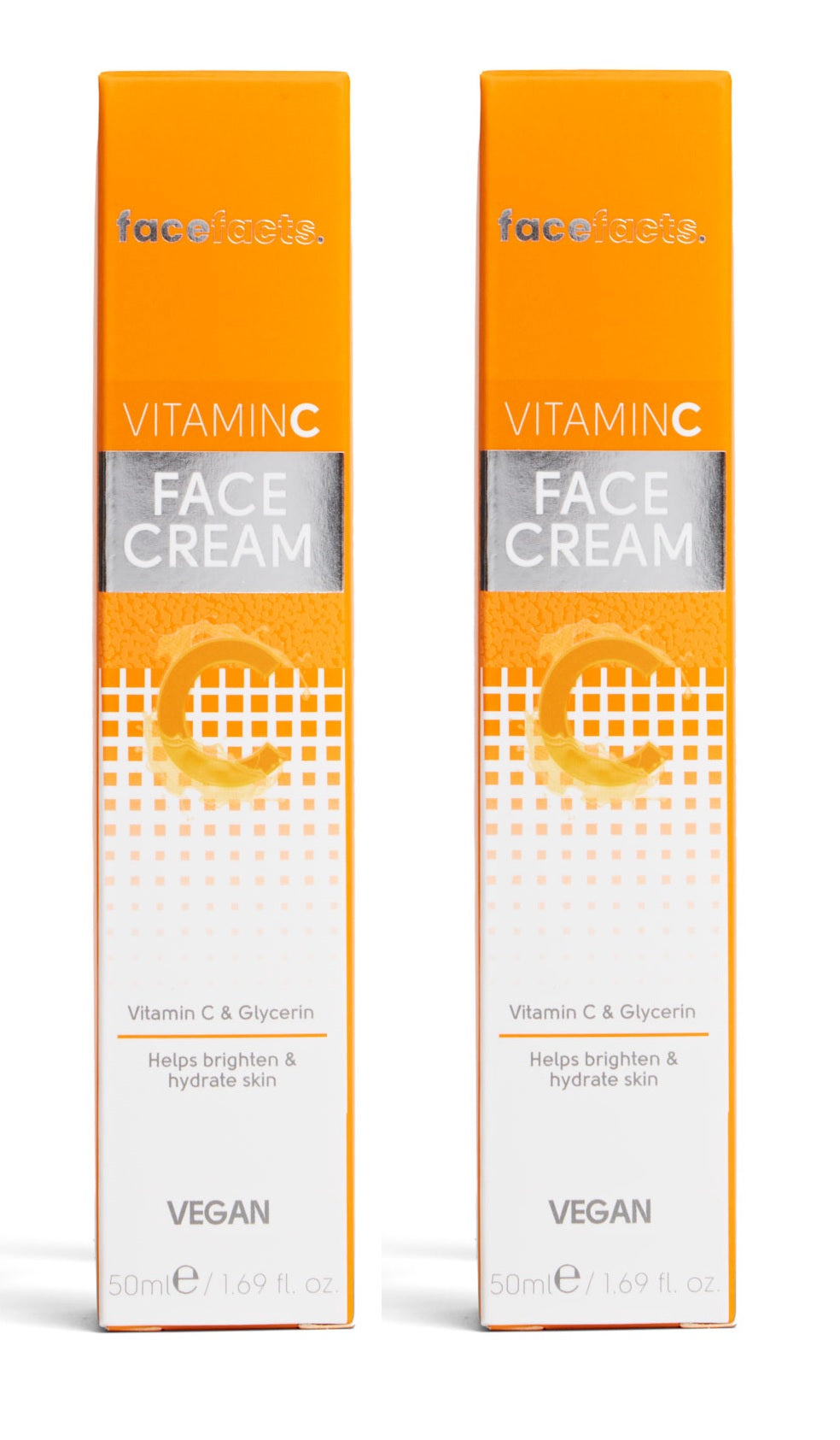 Face Facts Vitamin C & Glycerin Face Cream Hydrate Brighten Skin Vegan - 50ml X 2