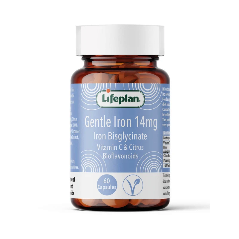 Lifeplan Gentle Iron 14 mg Iron Bisglycinate Vitamin C & Citrus Bioflavonoids Vegan - 60 Capsules
