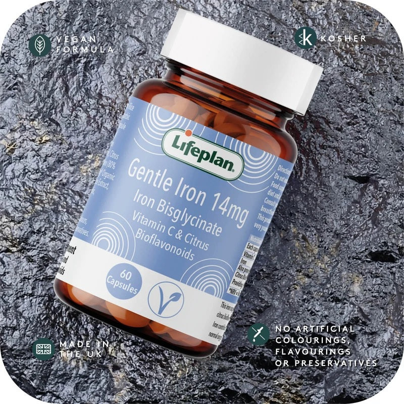 Lifeplan Gentle Iron 14 mg Iron Bisglycinate Vitamin C & Citrus Bioflavonoids Vegan - 60 Capsules