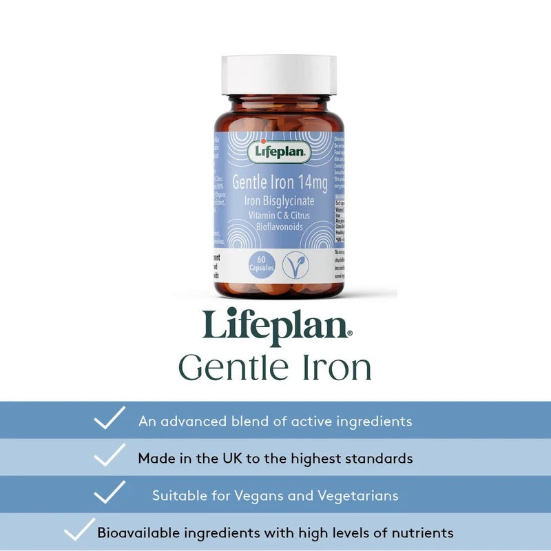 Lifeplan Gentle Iron 14 mg Iron Bisglycinate Vitamin C & Citrus Bioflavonoids Vegan - 60 Capsules