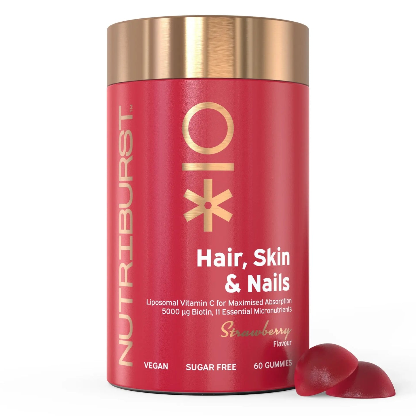 Nutriburst Hair Skin & Nails Vitamin Strawberry Flavour Vegan - 60 Gummies
