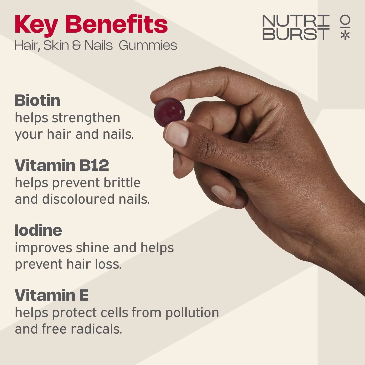 Nutriburst Hair Skin & Nails Vitamin Strawberry Flavour Vegan - 60 Gummies