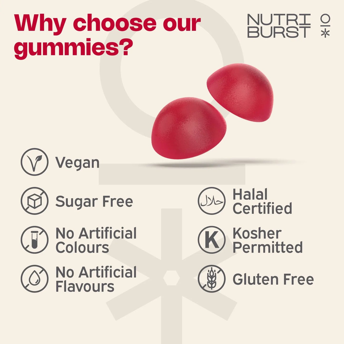 Nutriburst Hair Skin & Nails Vitamin Strawberry Flavour Vegan - 60 Gummies