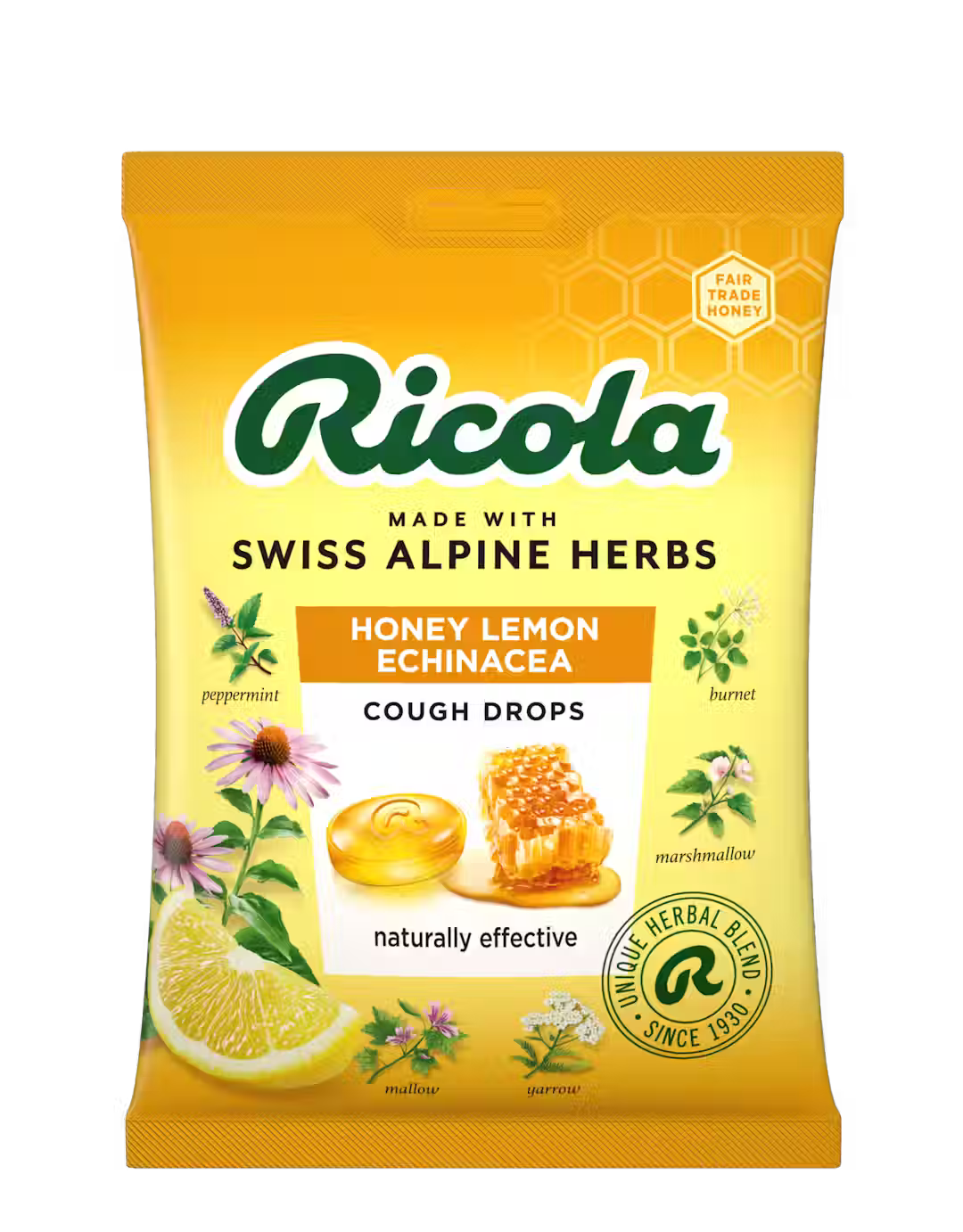 Ricola Honey Lemon Echinacea Cough Drops Made With Swiss Alpine Herbs - 75g
