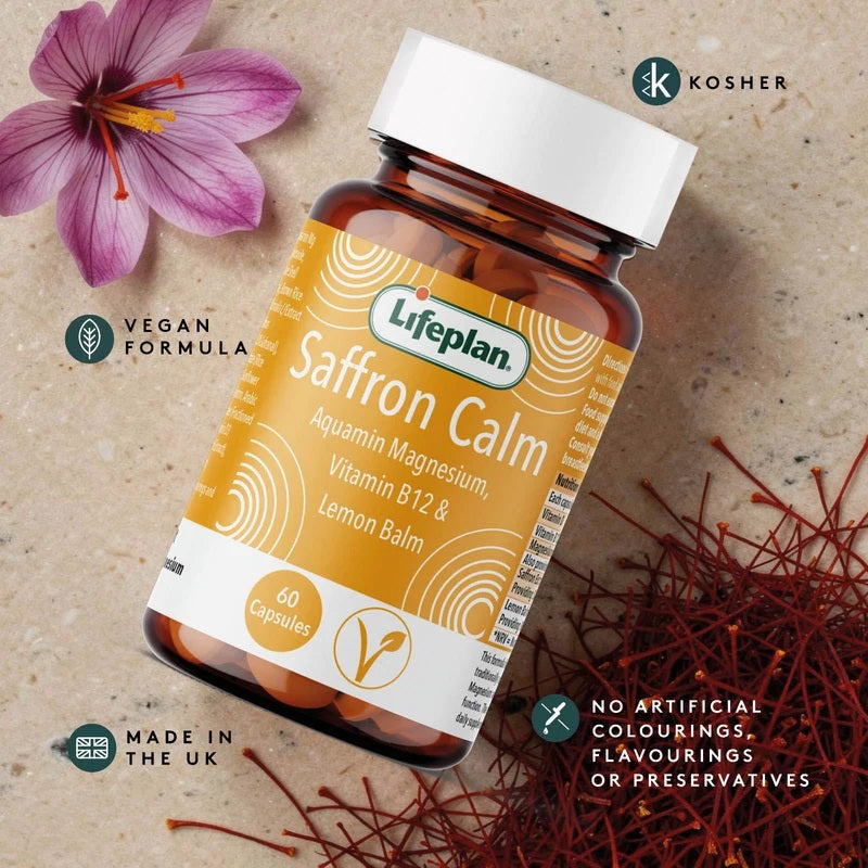 Lifeplan Saffron Calm Aquamin Magnesium Vitamin B12 Lemon Balm Vegan 60 Capsules