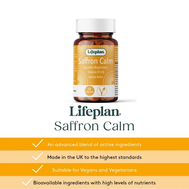 Lifeplan Saffron Calm Aquamin Magnesium Vitamin B12 Lemon Balm Vegan 60 Capsules