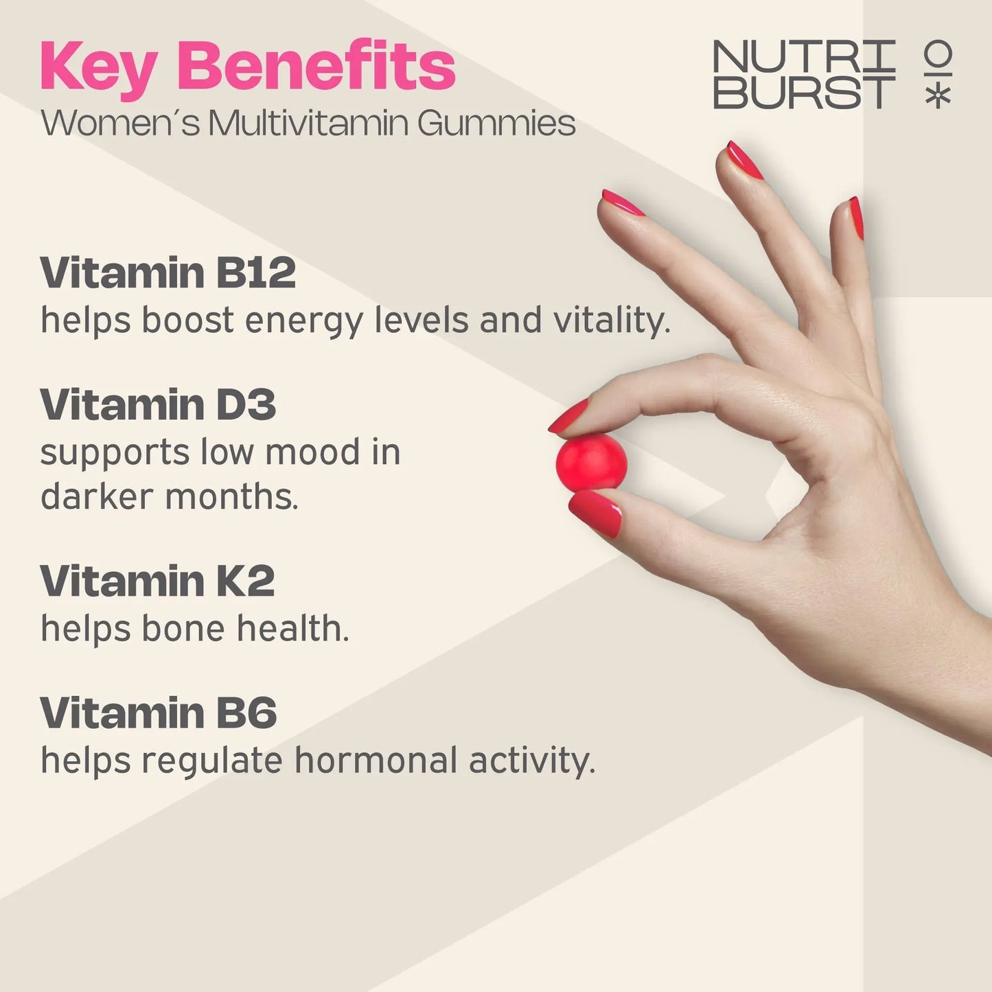 Nutriburst Women’s Multivitamin Vegan Sugar Free Berry Burst Vitamin - 60 Gummies