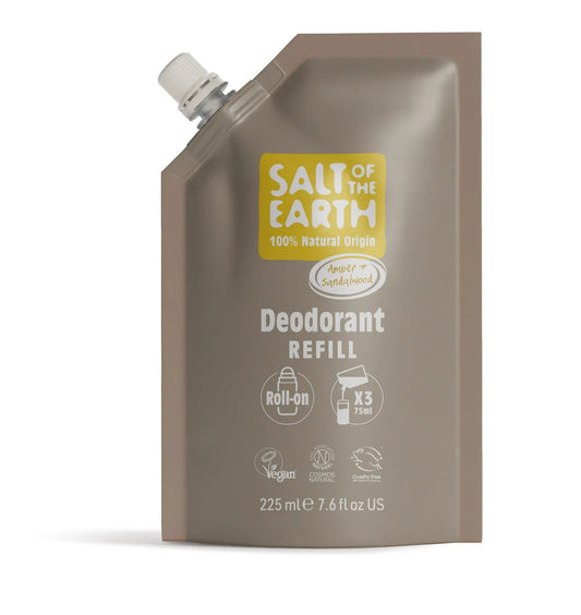 Salt Of The Earth Natural Deodorant Amber Sandalwood Roll On Refill Pouch 225ML