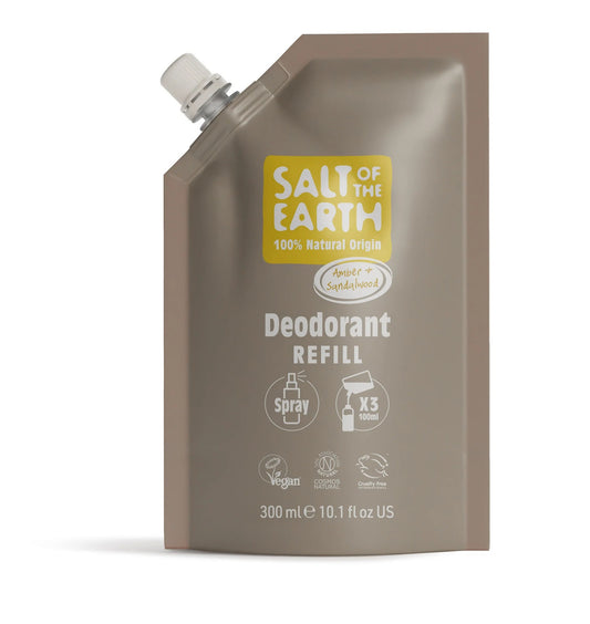 Salt of the Earth Natural Deodorant Spray Refill Pouch Amber Sandalwood - 300ml