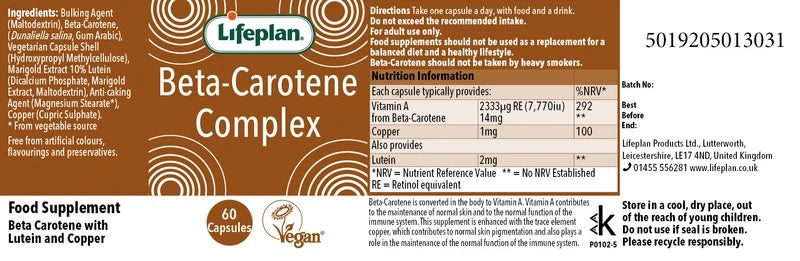 Lifeplan Beta Carotene Complex Vegan - 60 Capsules