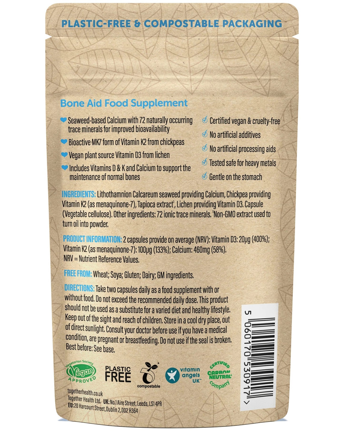 Together Health Bone Aid Plant Based Calcium K2 & D3 Supplements - 60 Capsules