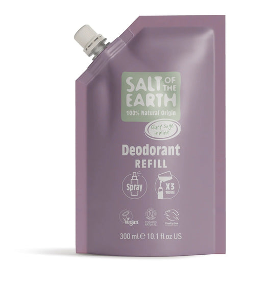 Salt Of The Earth Clary Sage & Mint Spray Natural Refill Pouch Deodorant - 300ML