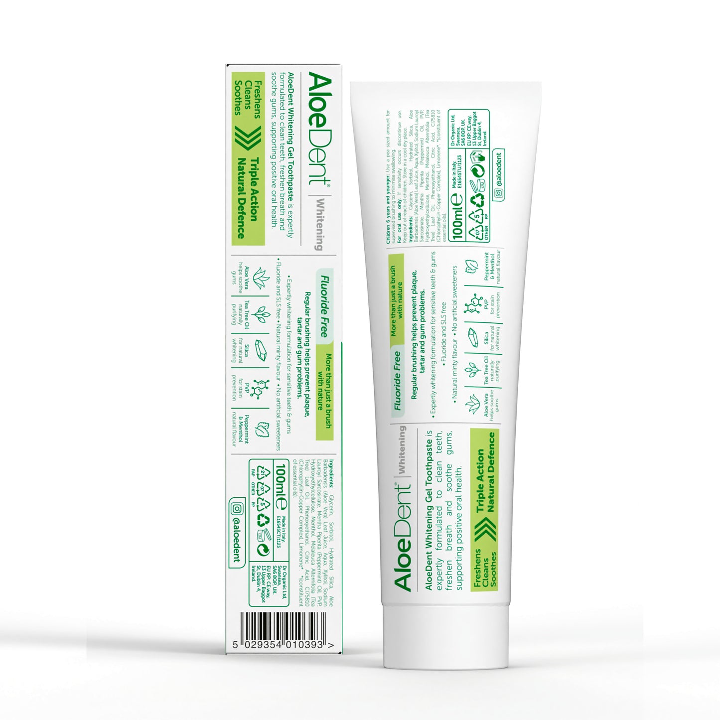 Aloe Dent AloeVera Fluoride Free Whitening Gel Toothpaste Fresh Breath 100ml X12