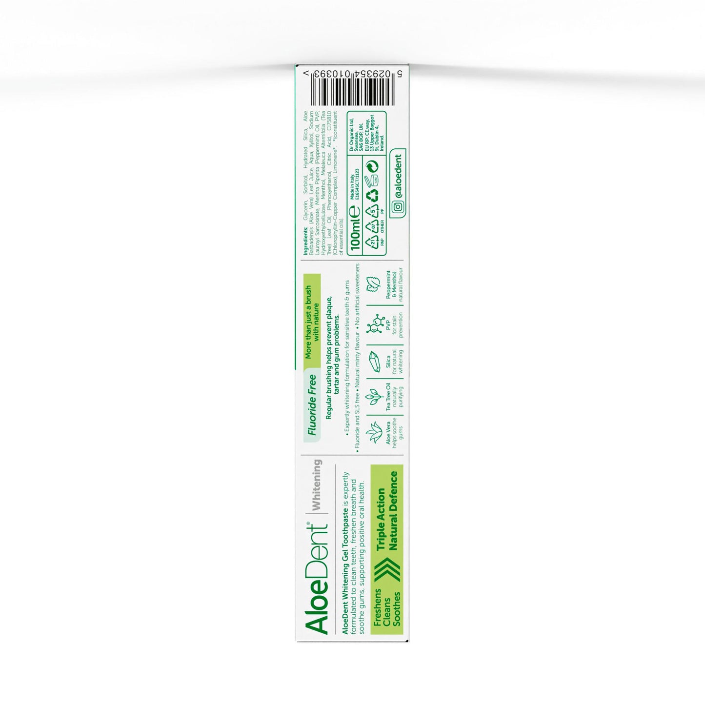 Aloe Dent AloeVera Fluoride Free Whitening Gel Toothpaste Fresh Breath 100ml X12