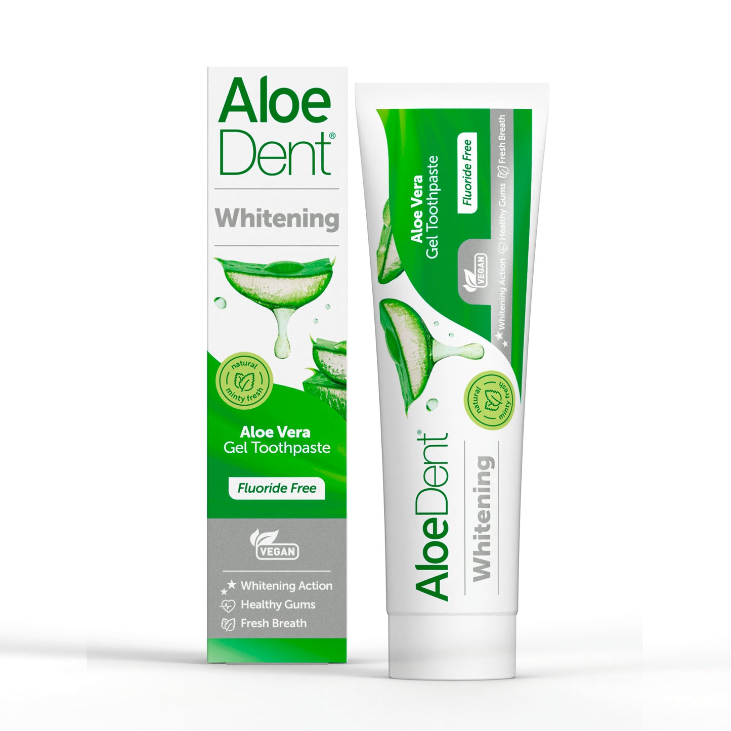 Aloe Dent AloeVera Fluoride Free Whitening Gel Toothpaste Fresh Breath 100ml X12