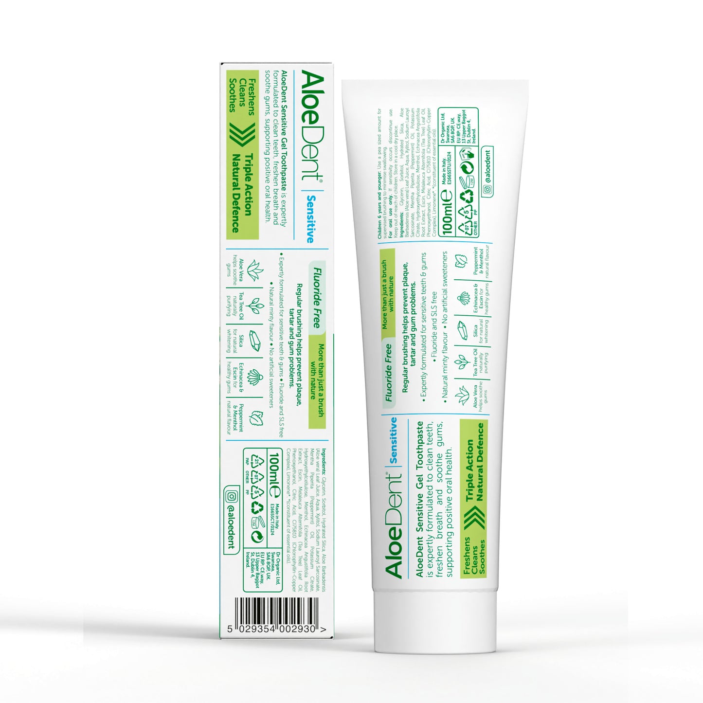 Aloe Dent Sensitive Aloe Vera Fluoride Free Gel Toothpaste Vegan - 100 ml X 3