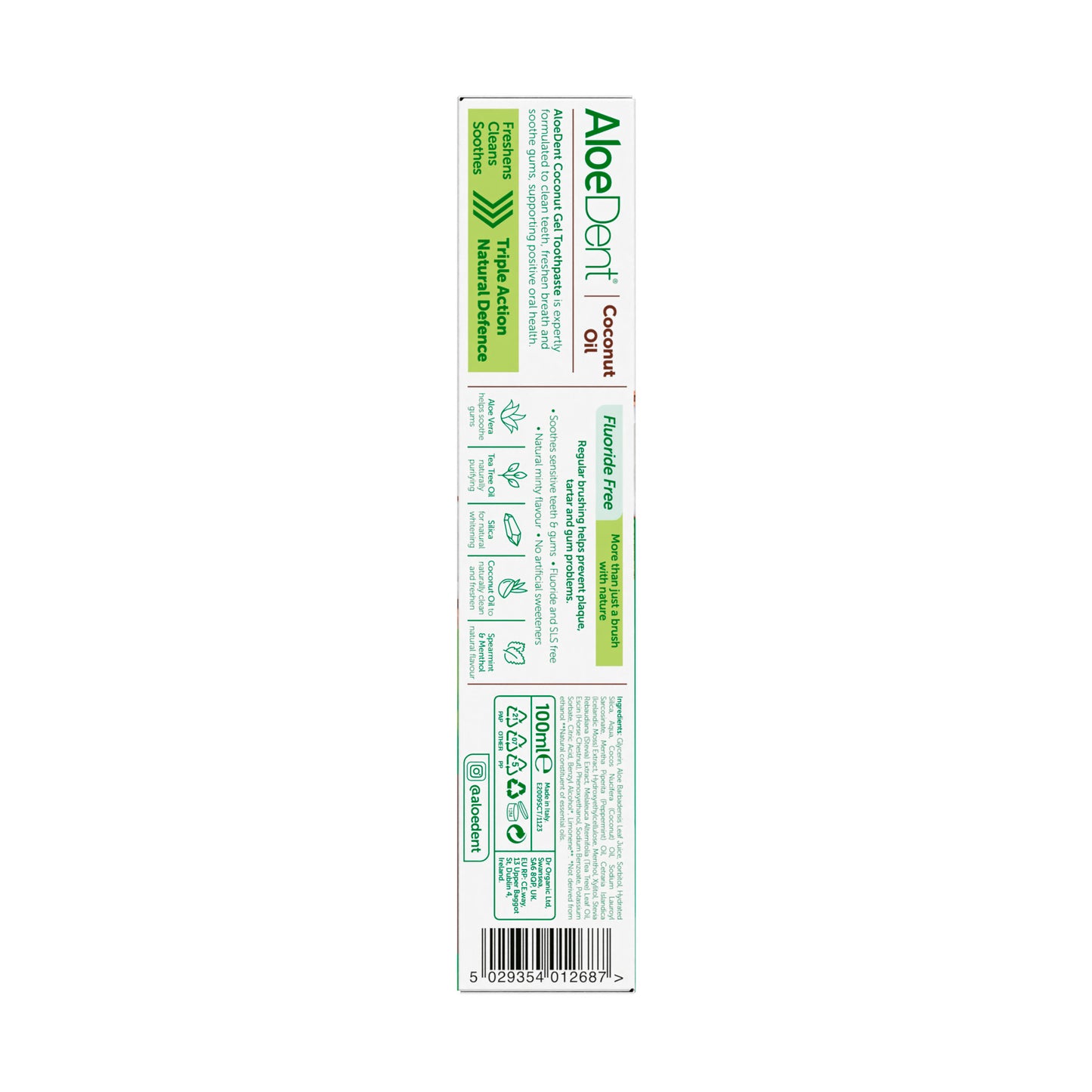 AloeDent Aloe vera Triple Action Coconut Fluoride Free Gel Toothpaste 100ml X 12