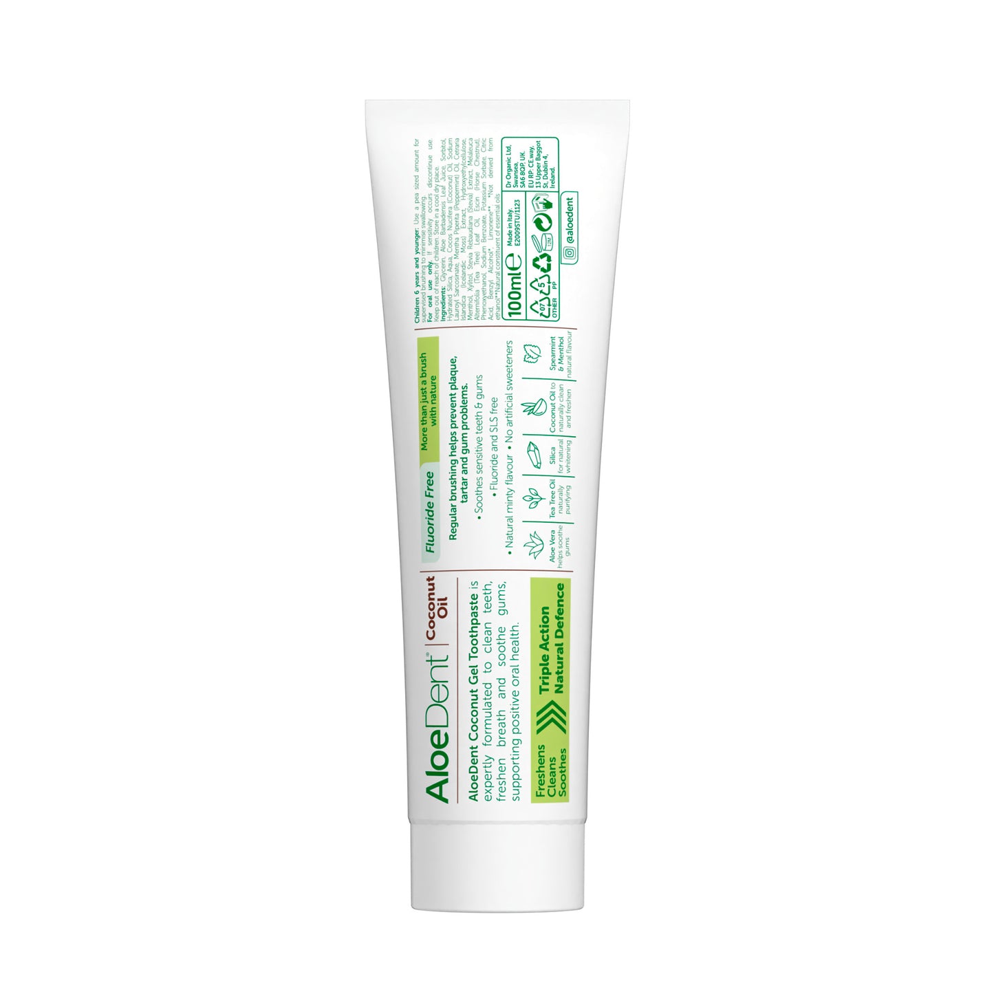 Aloe Dent Aloe vera Triple Action Coconut Fluoride Free Gel Toothpaste 100ml X 2