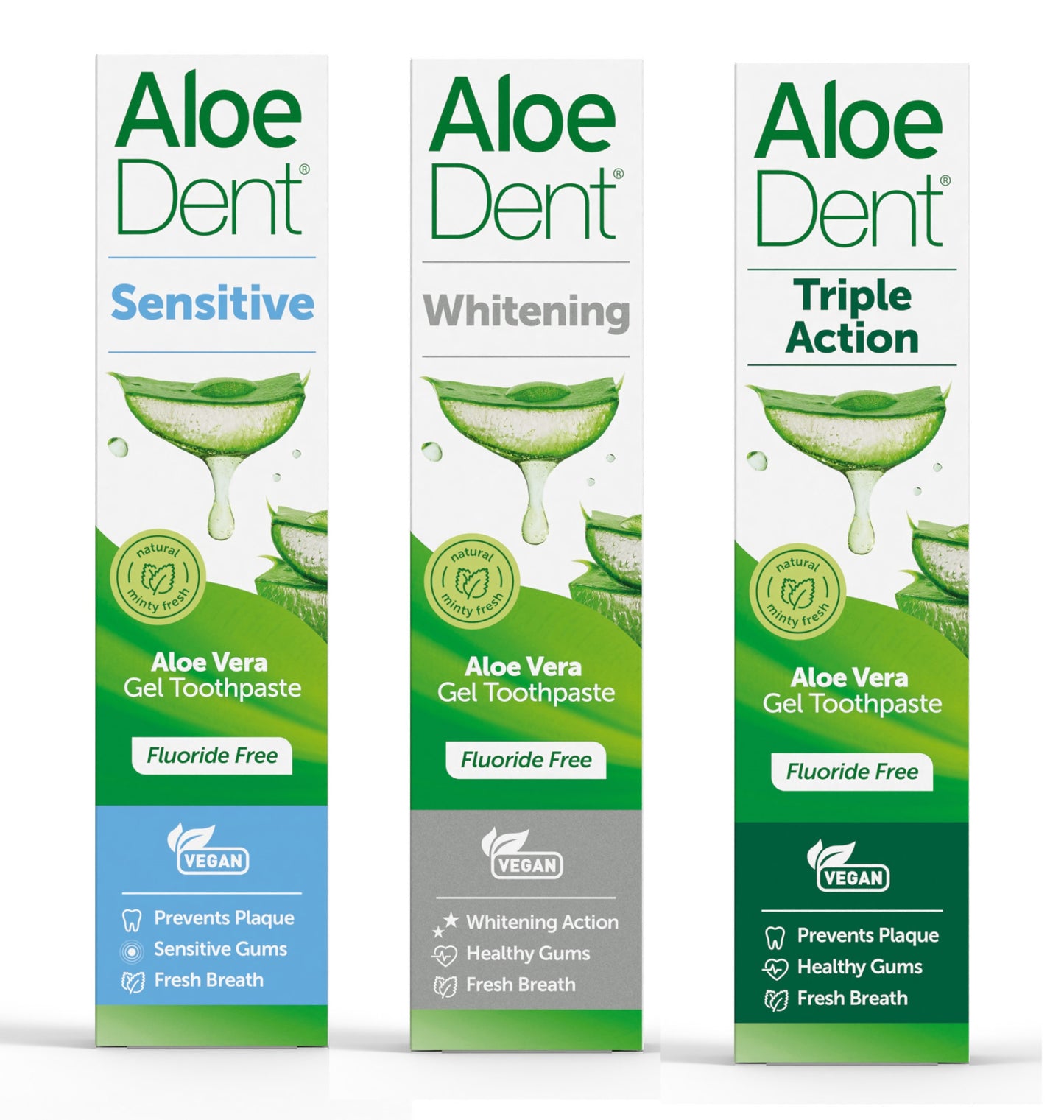 Aloe Dent Triple Original Whitening Sensitive Aloe Vera Fluoride Free Toothpaste