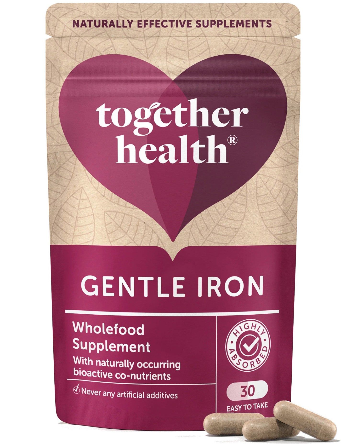 Together Health Gentle Iron Whole Food Nutrients Iron & B Vitamins Vegan 30 Caps