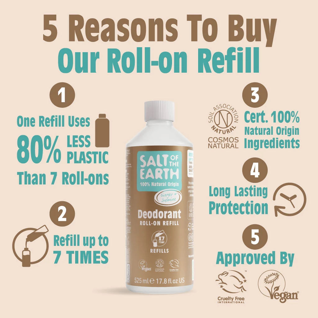 Salt Of The Earth Ginger & Jasmine Natural Deodorant Roll On Refill - 525ML