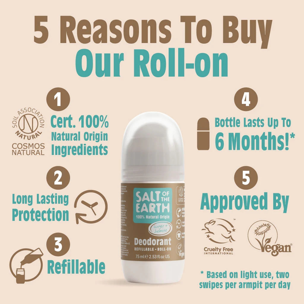 Salt of the Earth Ginger & Jasmine Natural Refillable Roll-On Deodorant - 75ml