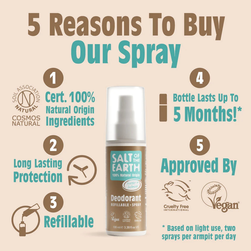 Salt of the Earth Ginger & Jasmine Natural Deodorant Refillable Spray - 100ML