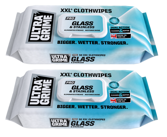 UltraGrime PRO Glass & Stainless Shiny Surface Strong Cleaning Cloth 50 Wipes X2