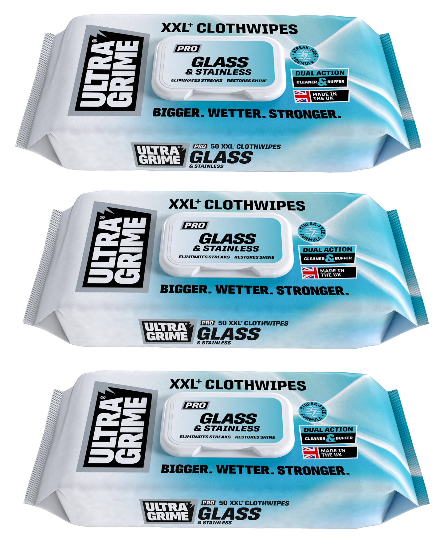 UltraGrime PRO Glass & Stainless Shiny Surface Strong Cleaning Cloth 50 Wipes X3