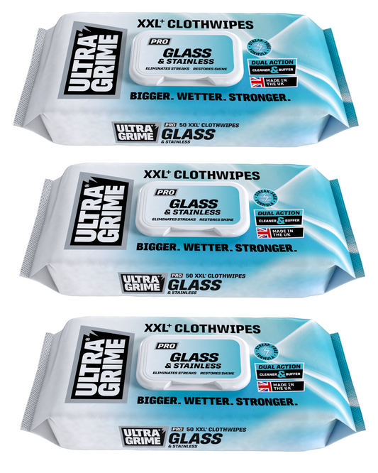 UltraGrime PRO Glass & Stainless Shiny Surface Strong Cleaning Cloth 50 Wipes X3