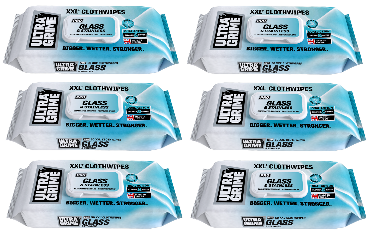 UltraGrime PRO Glass & Stainless Shiny Surface Strong Cleaning Cloth 50 Wipes X6