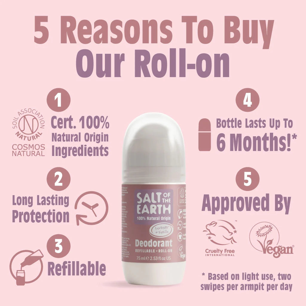 Salt Of The Earth Lavender & Vanilla Natural Refillable Roll-On Deodorant - 75ml