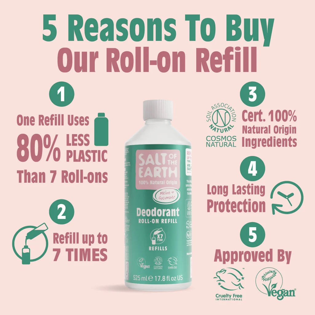 Salt of the Earth Melon & Cucumber Roll-On Natural Deodorant Refill - 525ML