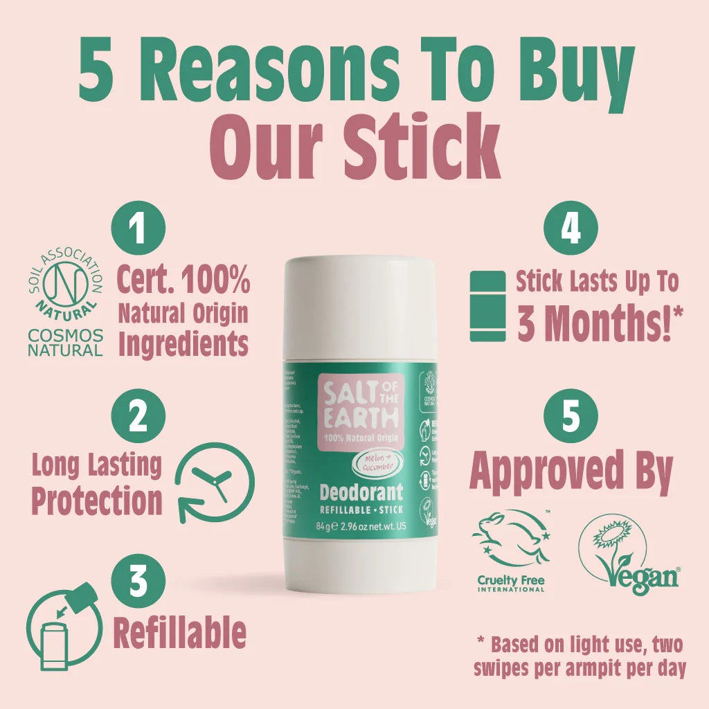 Salt of the Earth Melon & Cucumber Natural Deodorant Refillable Stick - 84g