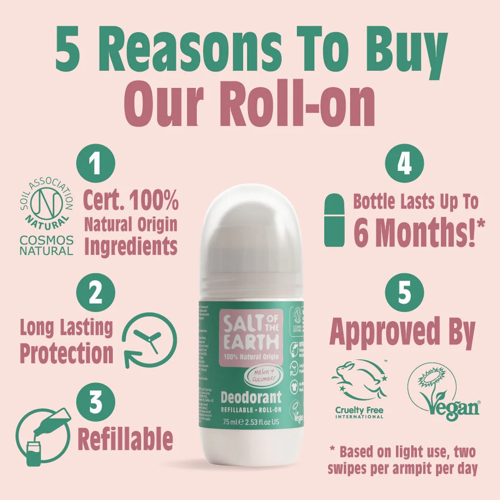 Salt Of The Earth Melon & Cucumber Natural Refillable Roll-On Deodorant - 75ml