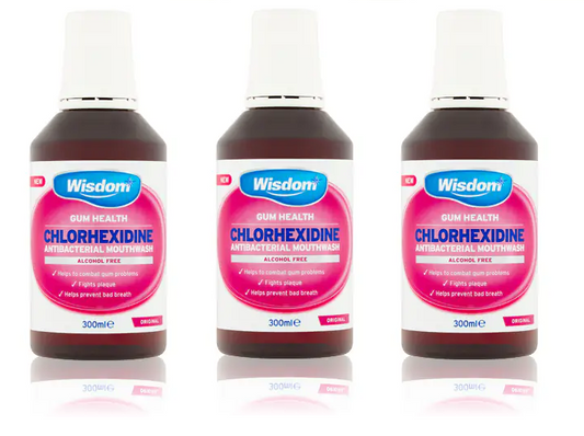 Wisdom Chlorhexidine Antibacterial Mouthwash Original Alcohol Free - 300ml X 3