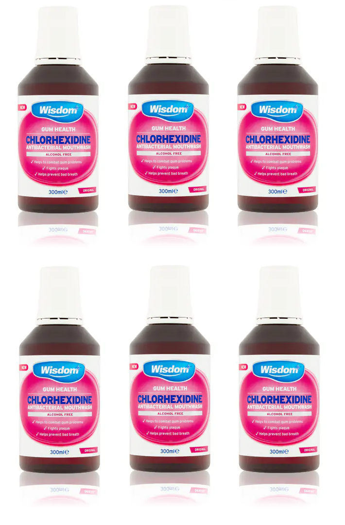 Wisdom Chlorhexidine Antibacterial Mouthwash Original Alcohol Free - 300ml X 6