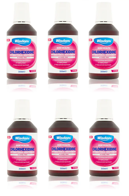 Wisdom Chlorhexidine Antibacterial Mouthwash Original Alcohol Free - 300ml X 6