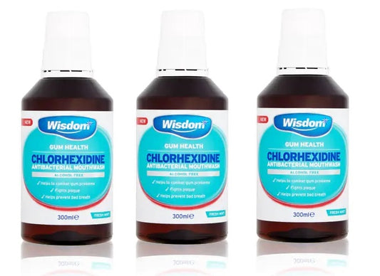 Wisdom Chlorhexidine Antibacterial Mouthwash Mint Alcohol Free - 300ml X 3