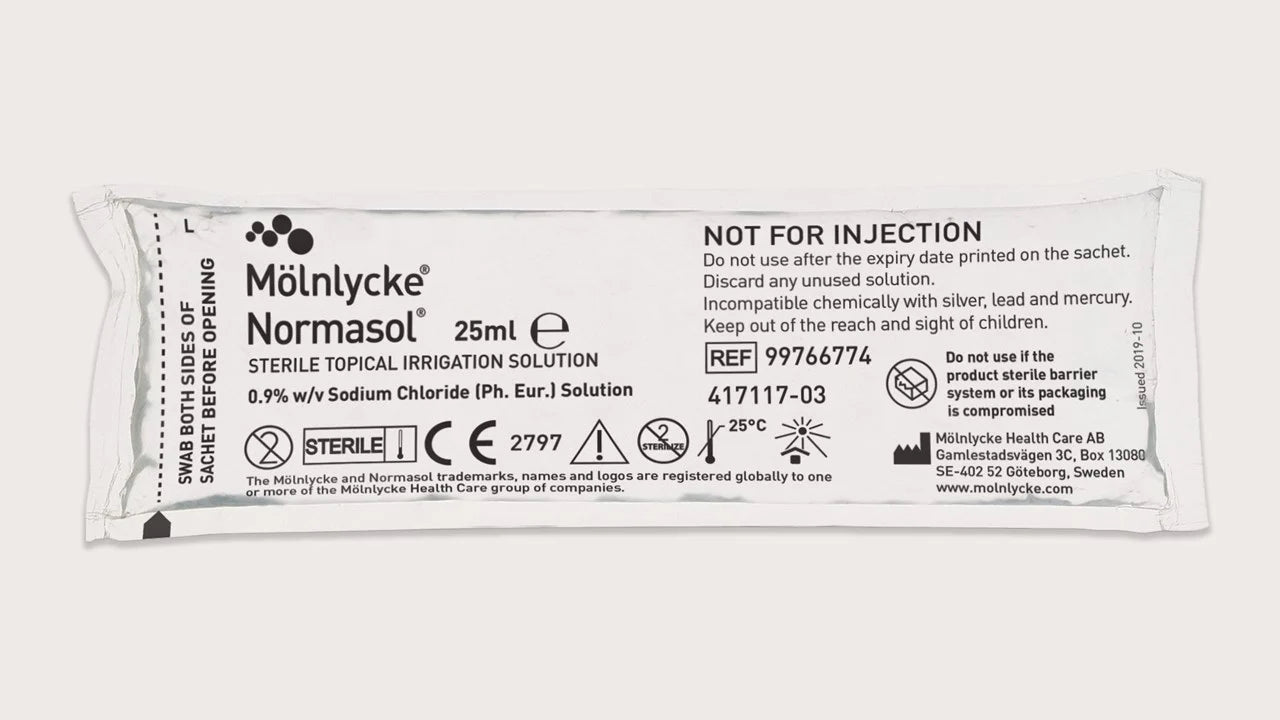 Molnlycke Normasol Saline Solution Sachet 25ml Sterile Wound Cleaner Pack Of 25