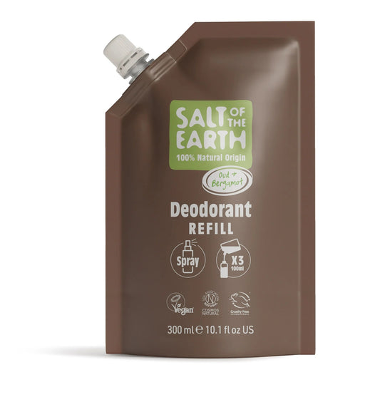 Salt Of The Earth Oud & Bergamot Natural Deodorant Spray Refill Pouch - 300ML