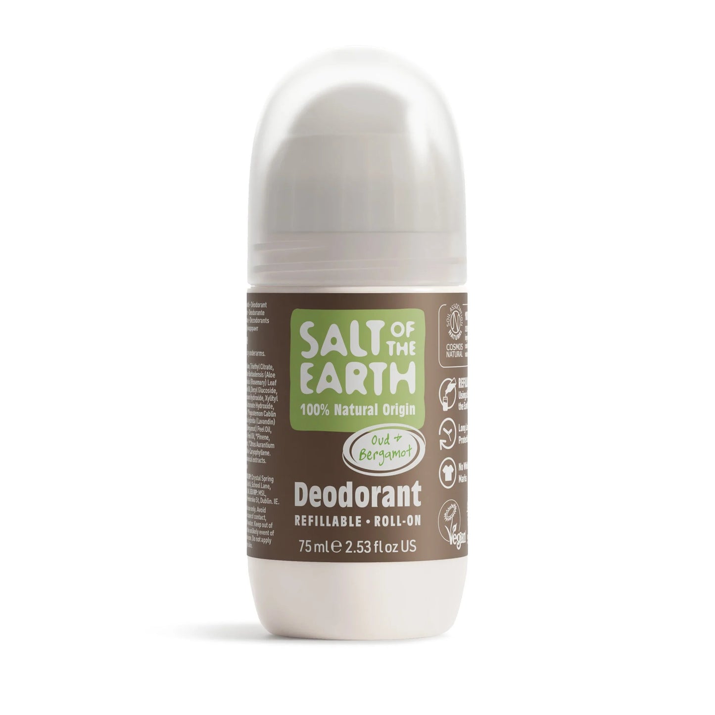 Salt Of The Earth Oud & Bergamot Natural Refillable Roll-On Deodorant - 75ml