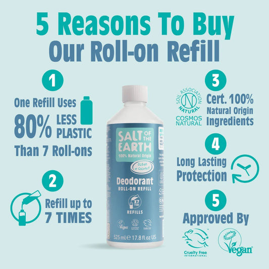Salt Of The Earth Ocean & Coconut Natural Deodorant Roll-on Roll On Refill 525ML