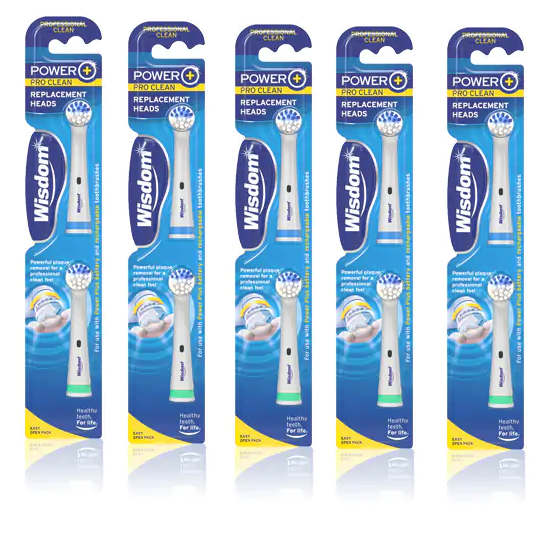 Wisdom Power Plus Pro Clean Electric Toothbrush Replacement 2 Heads Per Pack X 5