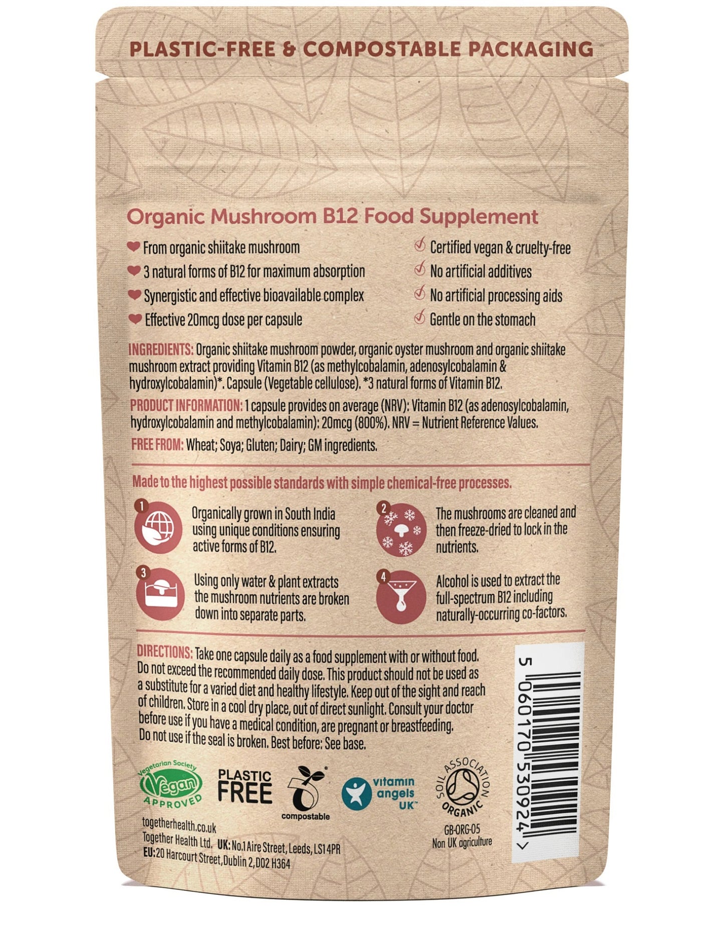 Together Health Organic Natural Vitamin B12 From Shiitake Mushroom - 30 Capsules