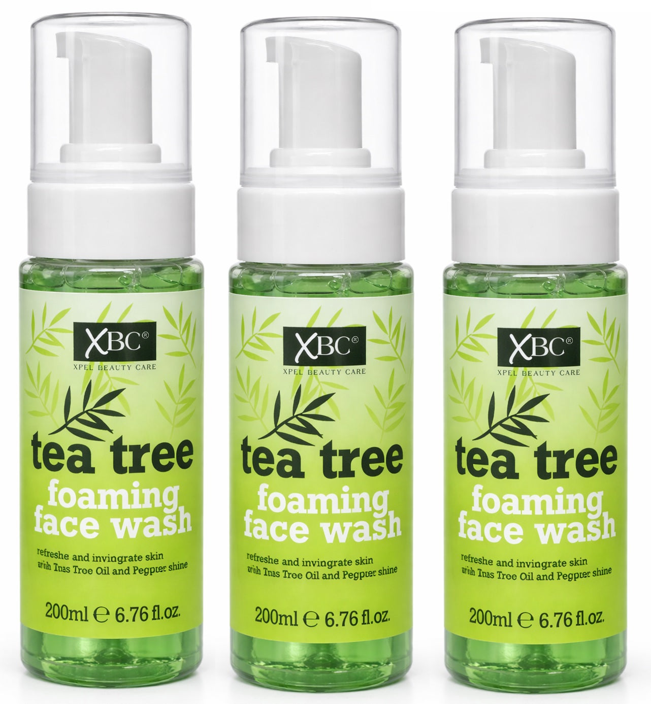 Xpel XBC Tea Tree Foaming Face Wash Peppermint Clean Refreshes Skin - 200ml X 3